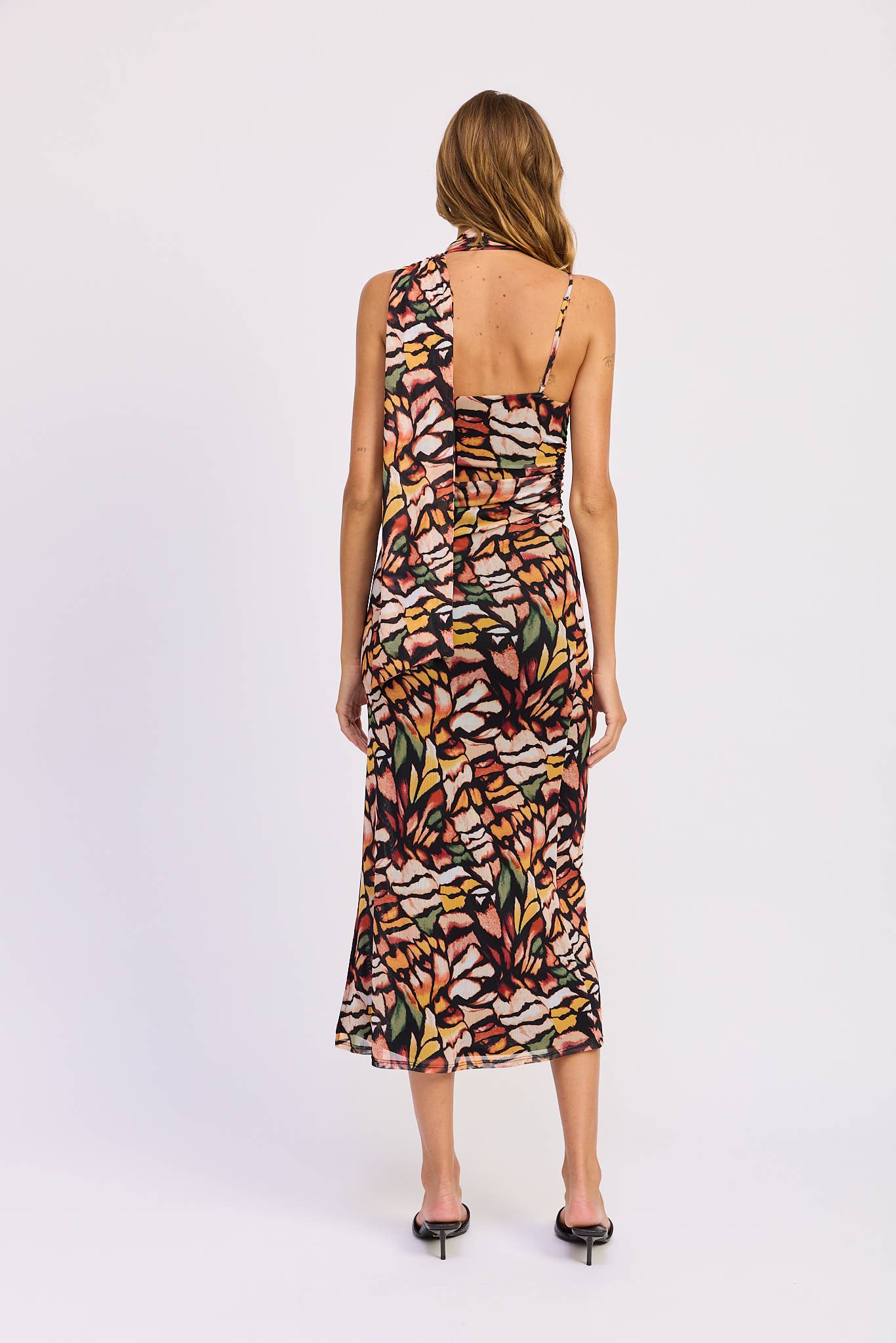 Butterfly Midi Dress with Scarf