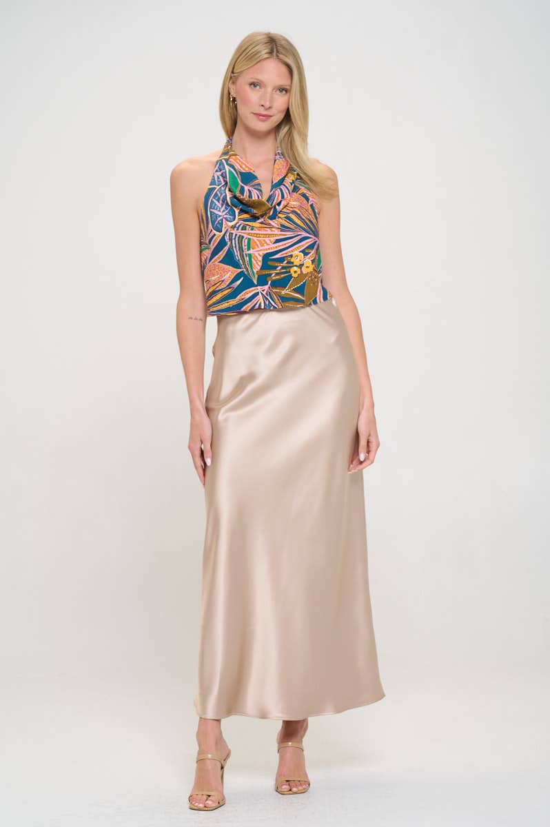 Champagne Silky Satin Maxi Skirt