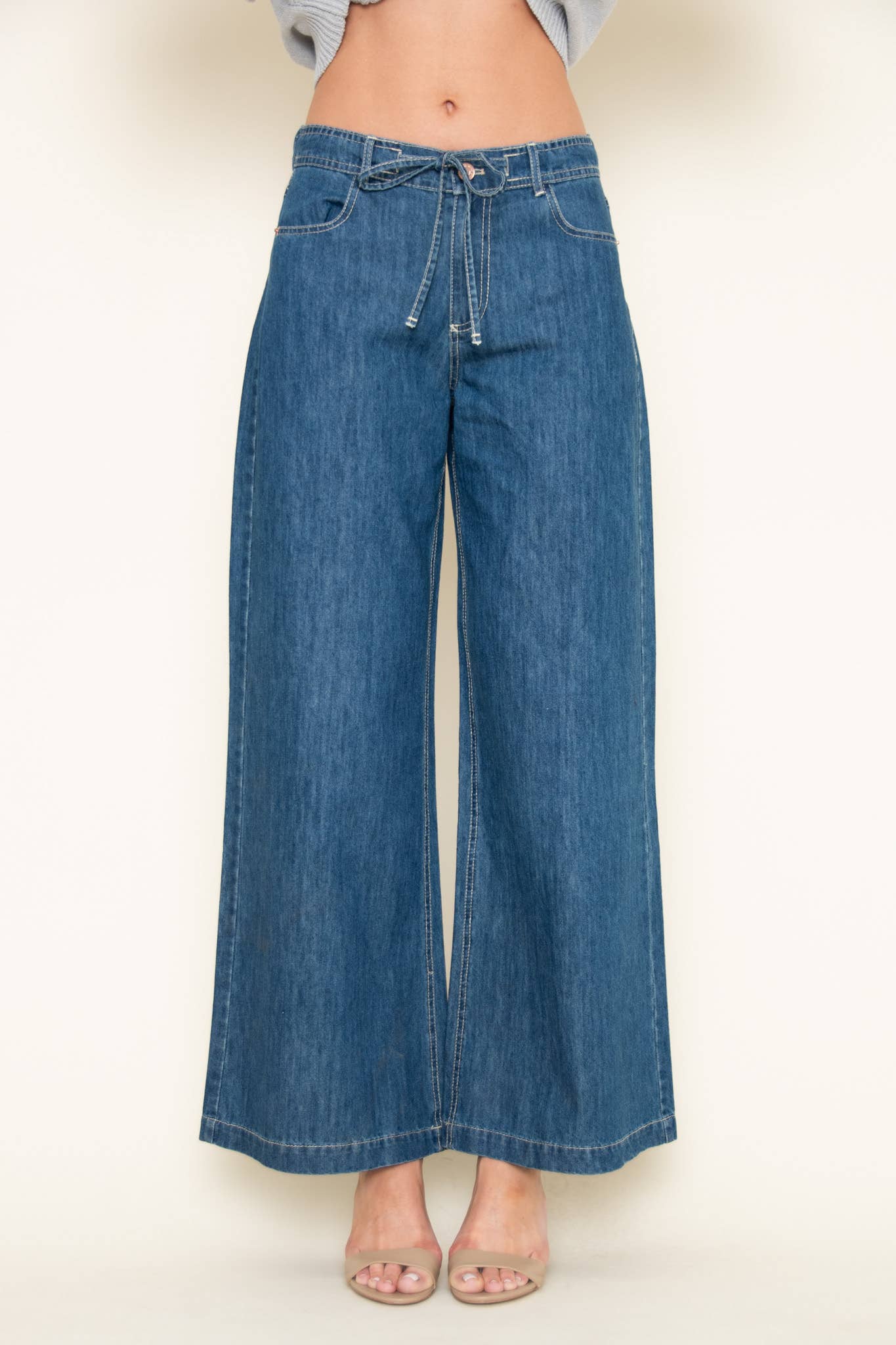 Drawstring Waist Wide Leg Denim