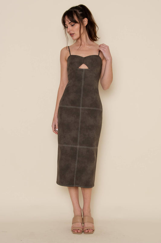 Brown Faux Leather Midi Dress