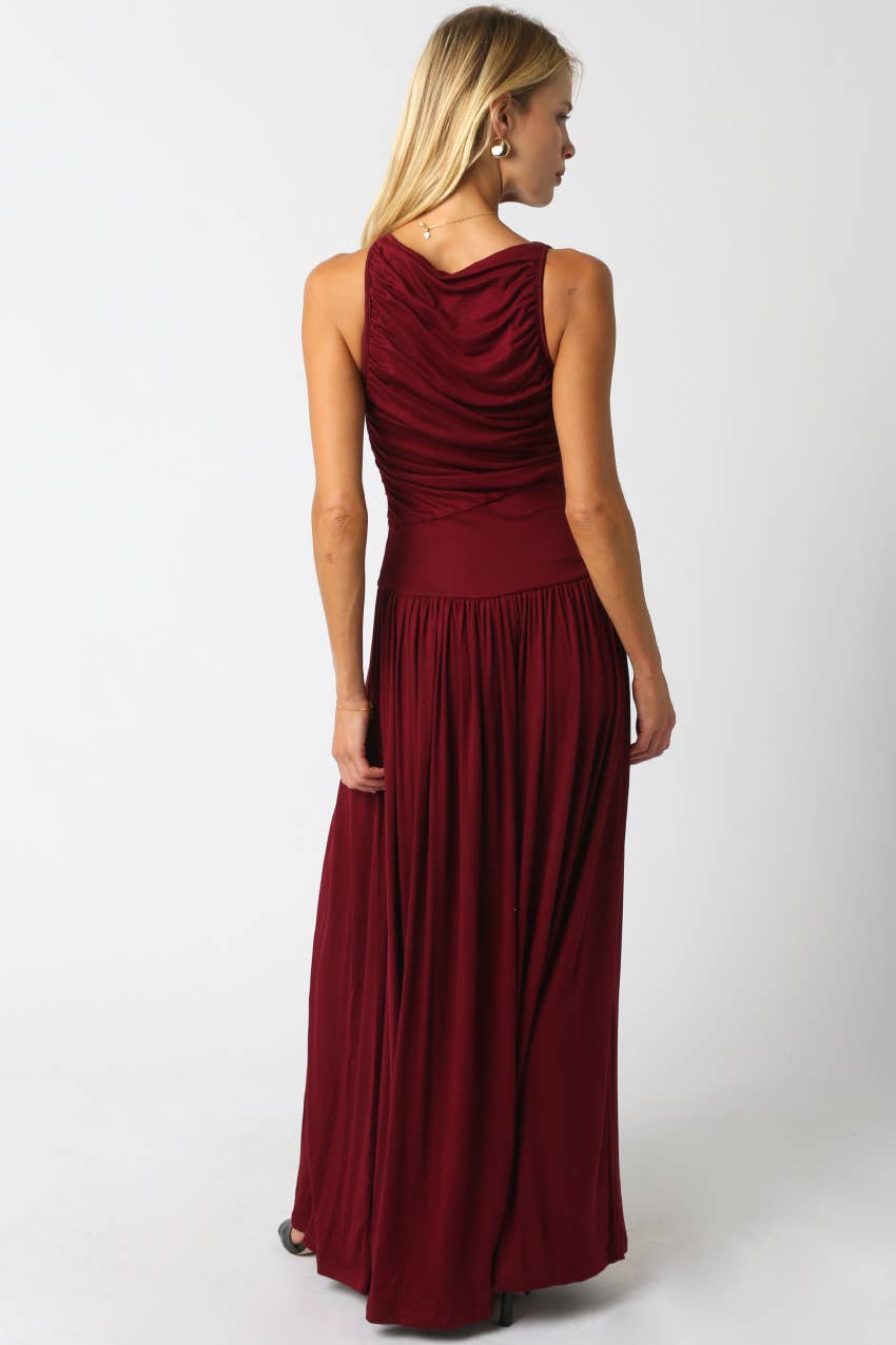Burgundy Ruched Maxi Dress