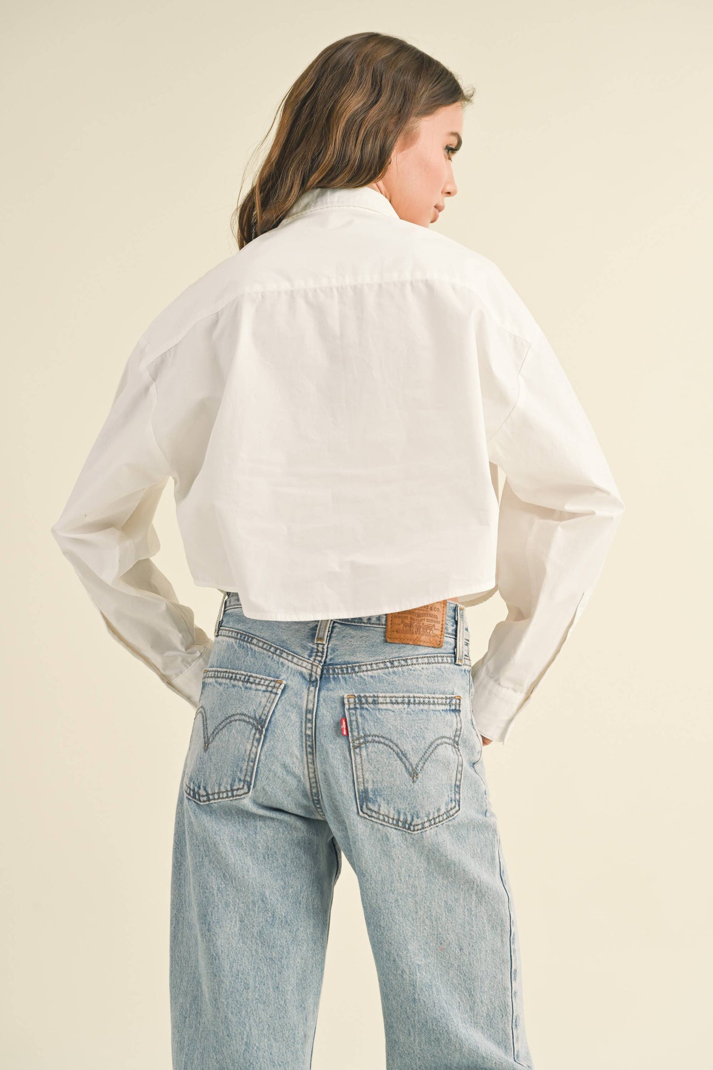 Cropped White Button Down Shirt
