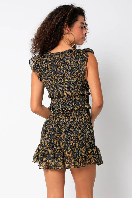 Smocked Ditsy Mini Dress
