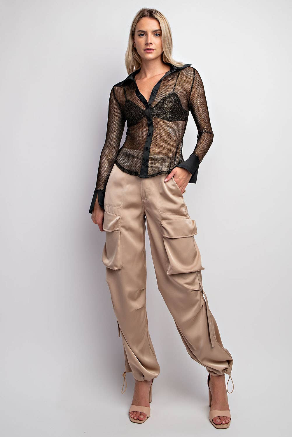 Metallic Mesh Button Down Shirt