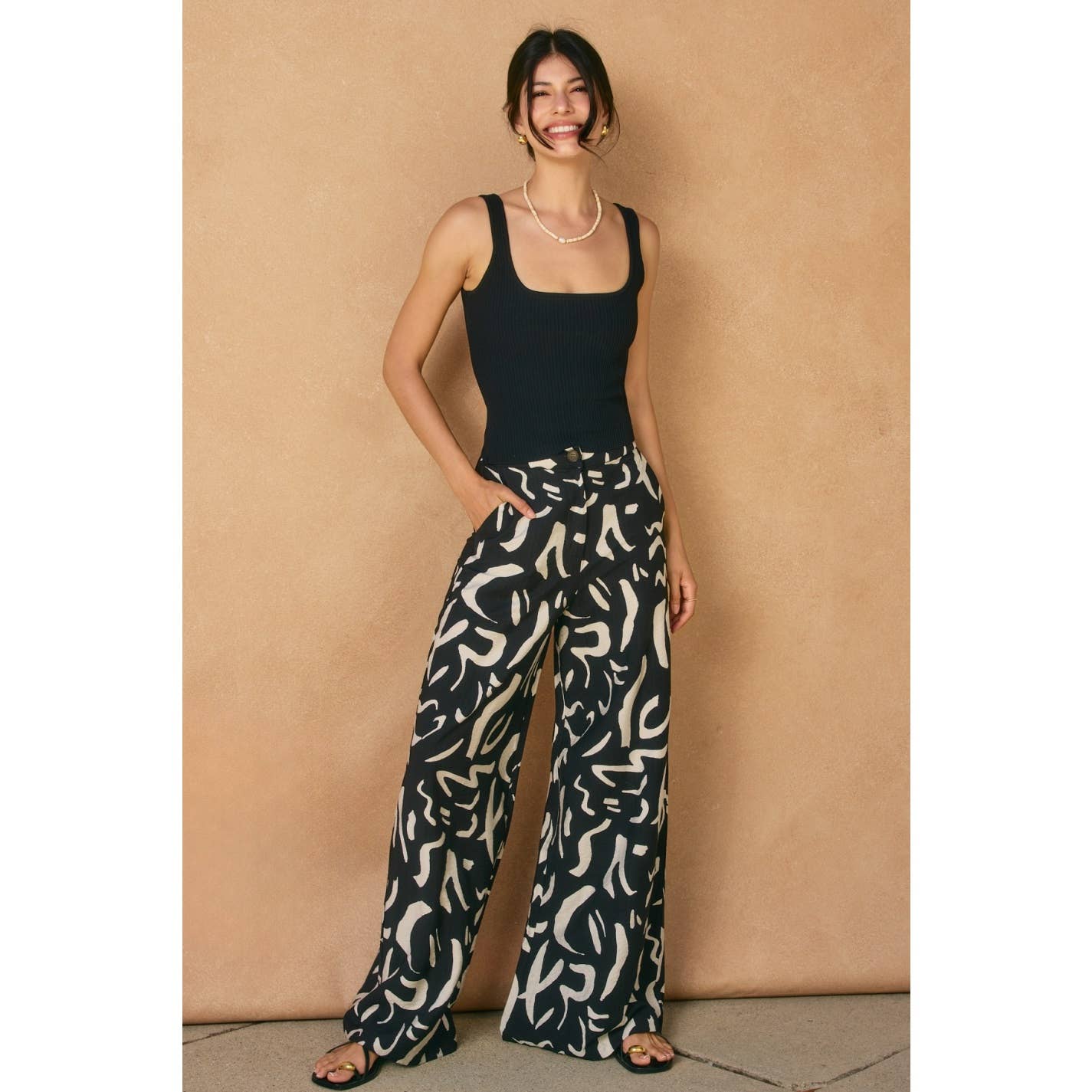 Geo Print Wide Leg Pants