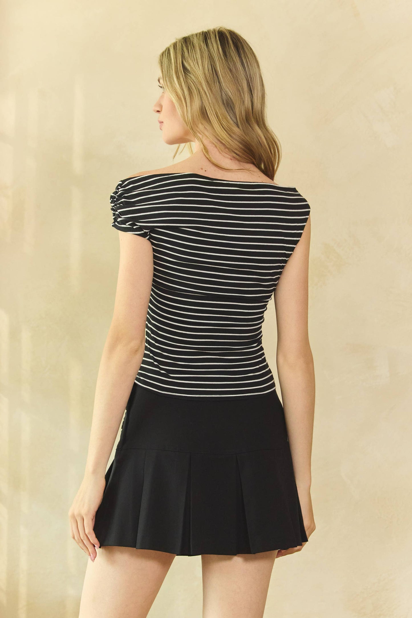 Striped One-Shoulder Knit Top