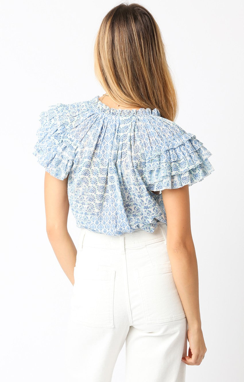 Flutter Sleeve Scarf Print Top