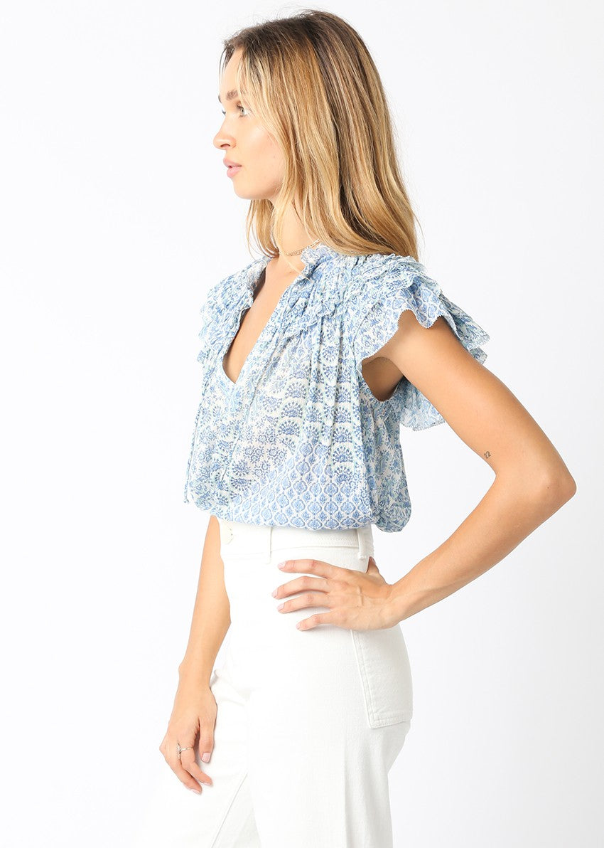 Flutter Sleeve Scarf Print Top