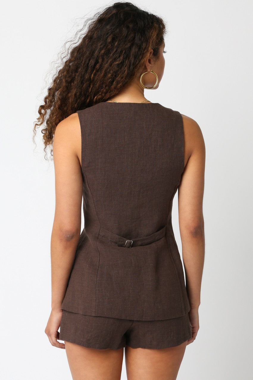 Linen High Neck Vest Top