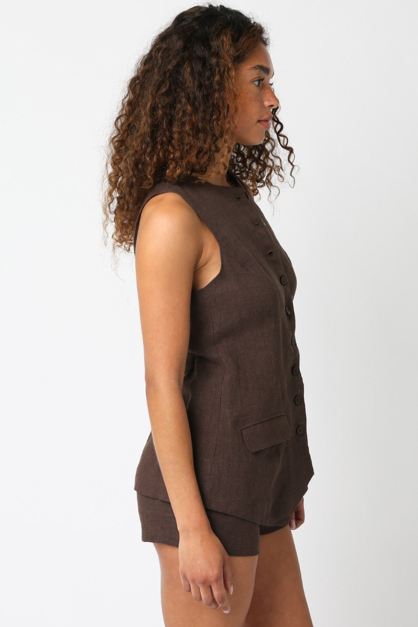 Linen High Neck Vest Top