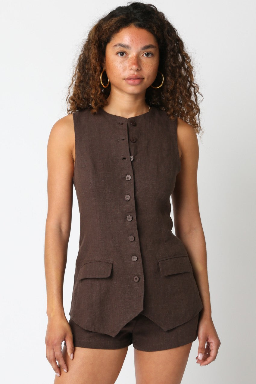 Linen High Neck Vest Top