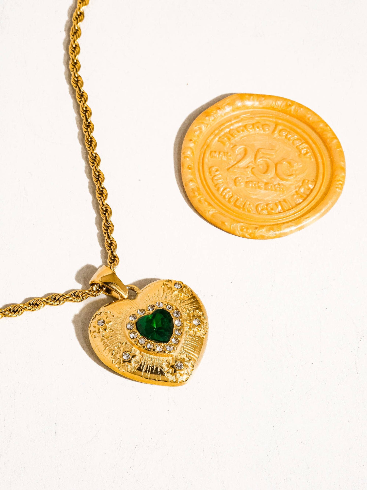 Green CZ Heart Necklace