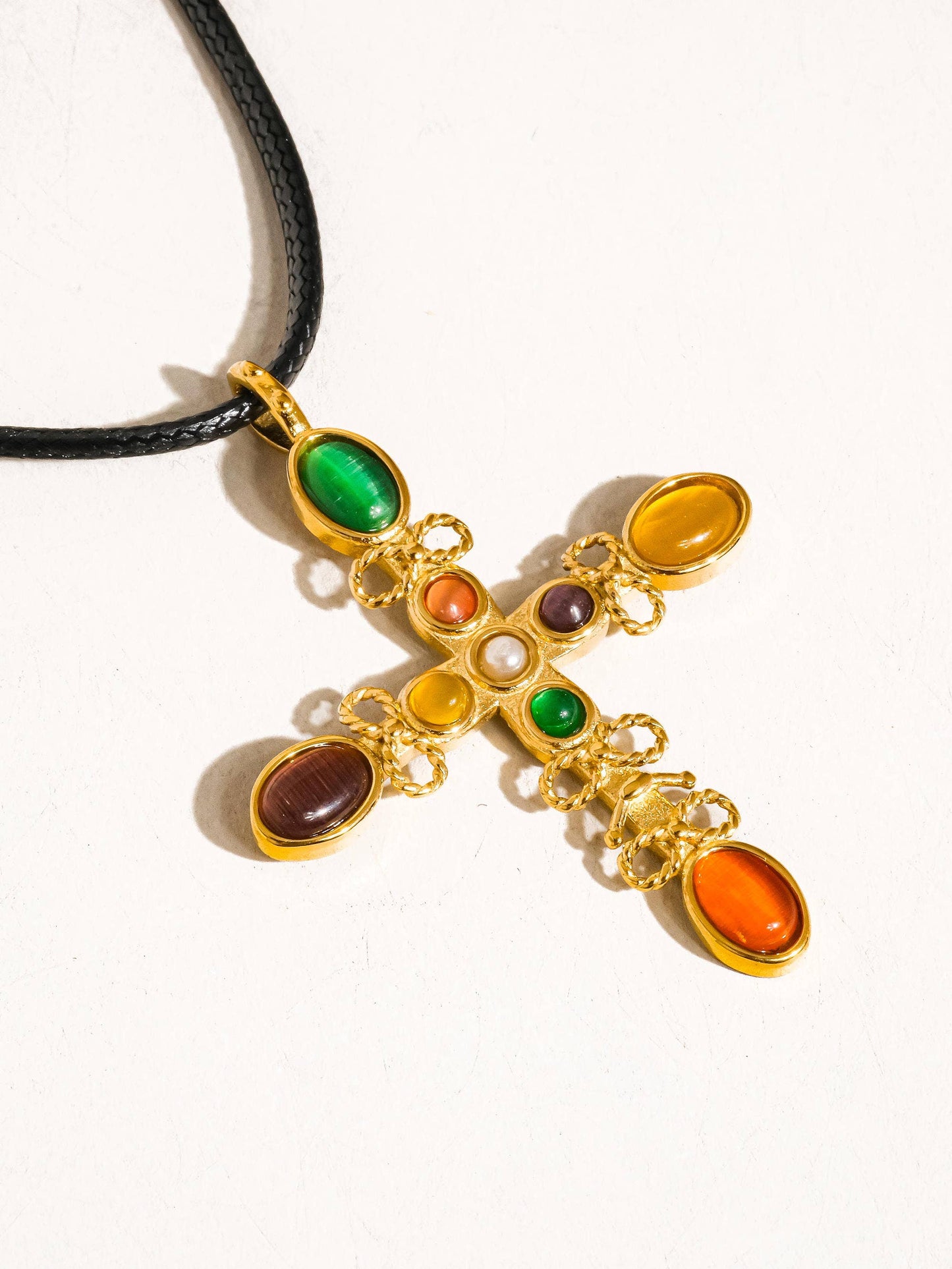 Multi Stone Cross Necklace