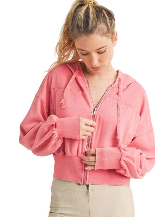 Mineral Wash Zip-Up Hoodie