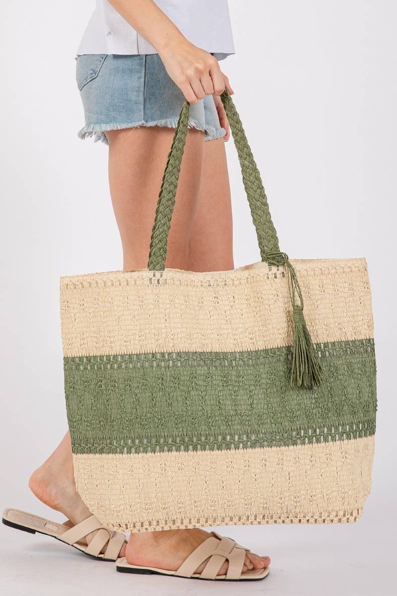 Two Tone Woven Tote Bag