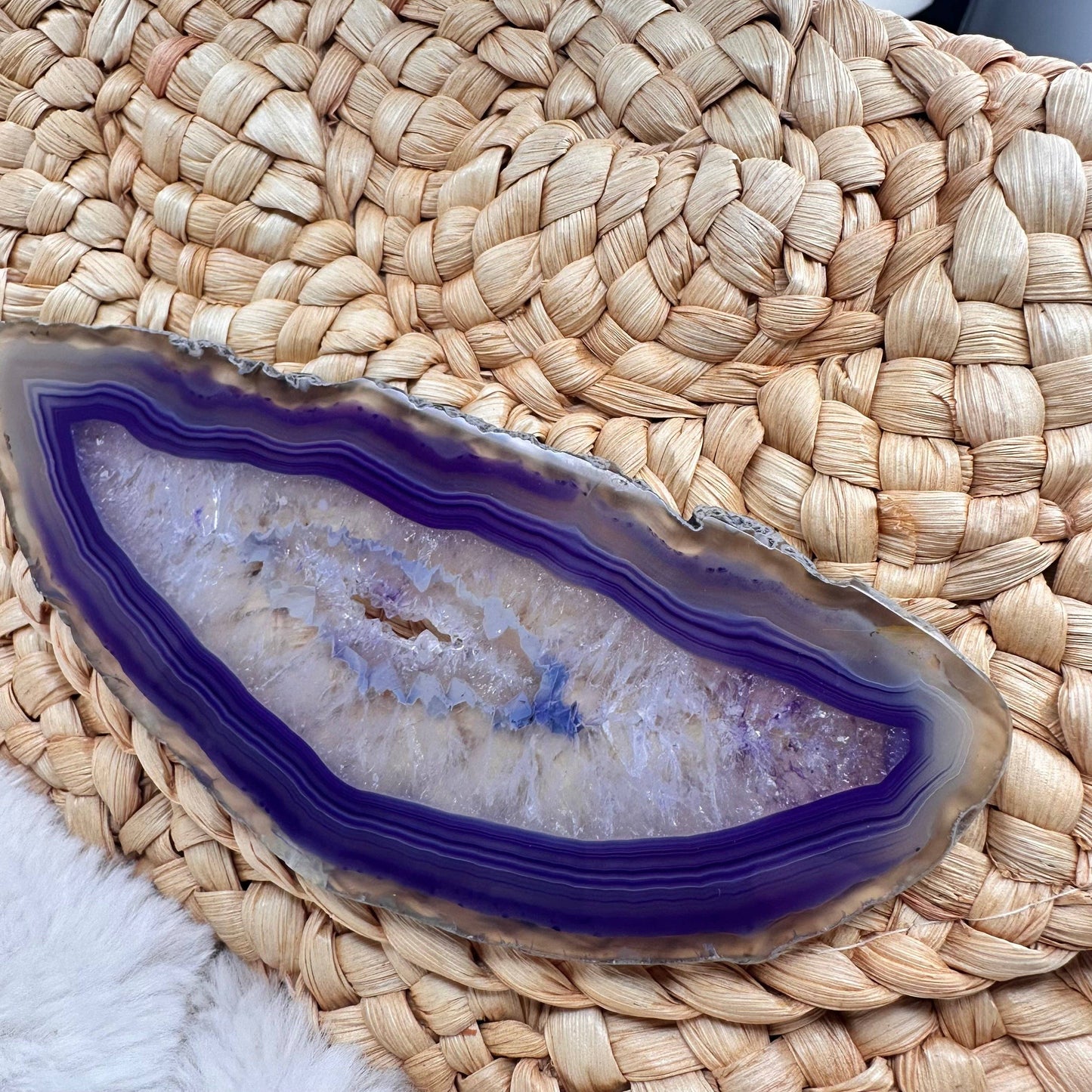 Straw Clutch with One of a Kind Purple Agate |