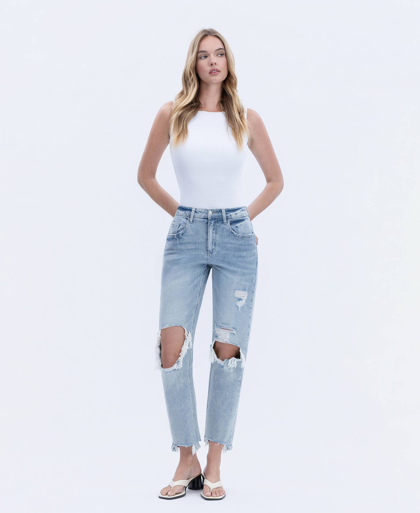 High Rise Distressed Dad Jeans