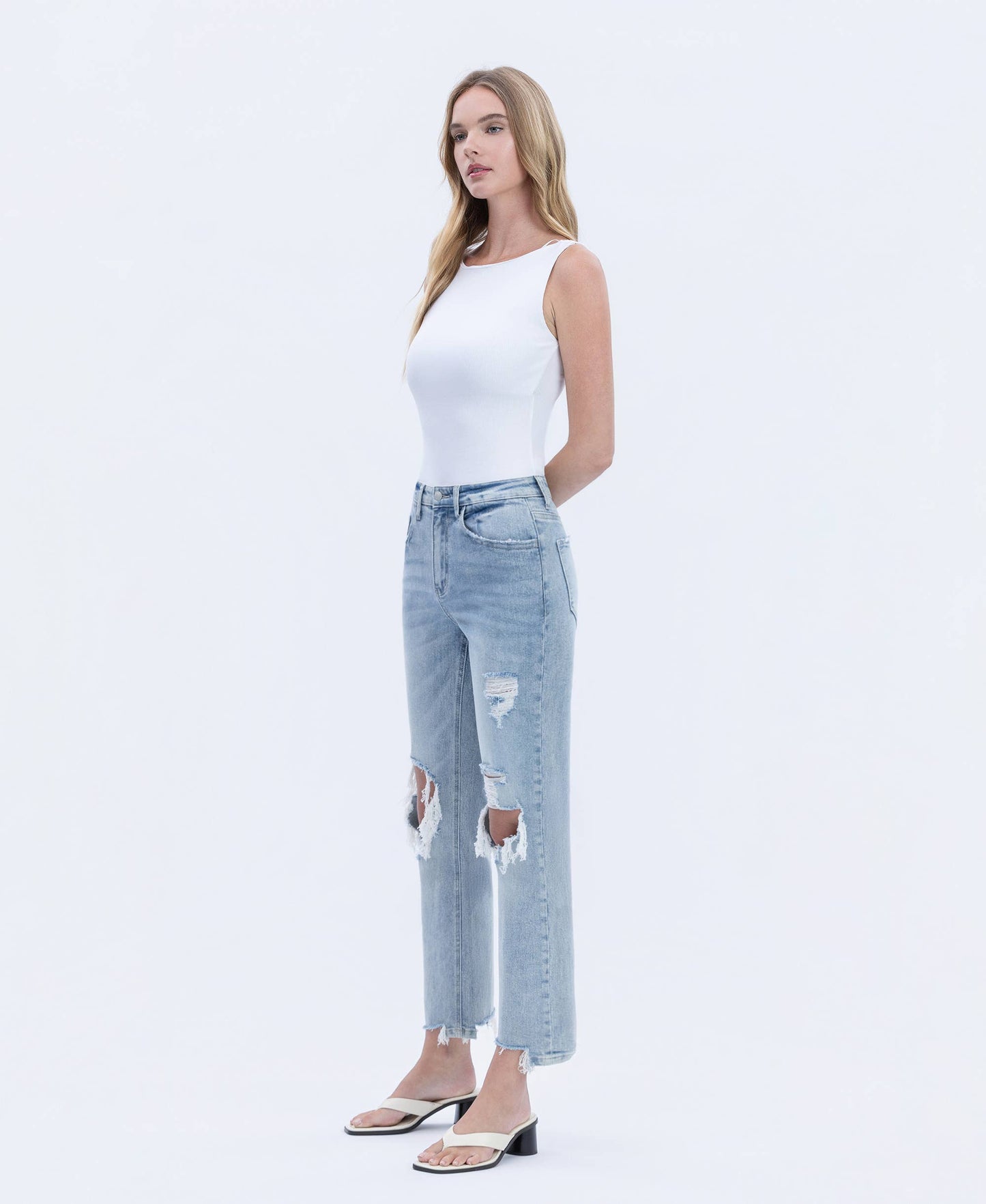 High Rise Distressed Dad Jeans