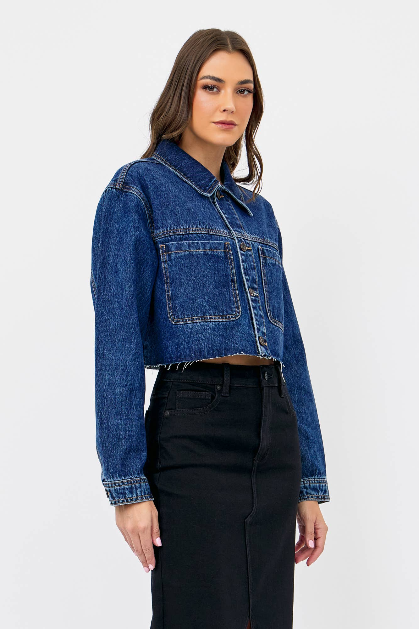 Dark Wash Cropped Denim Jacket