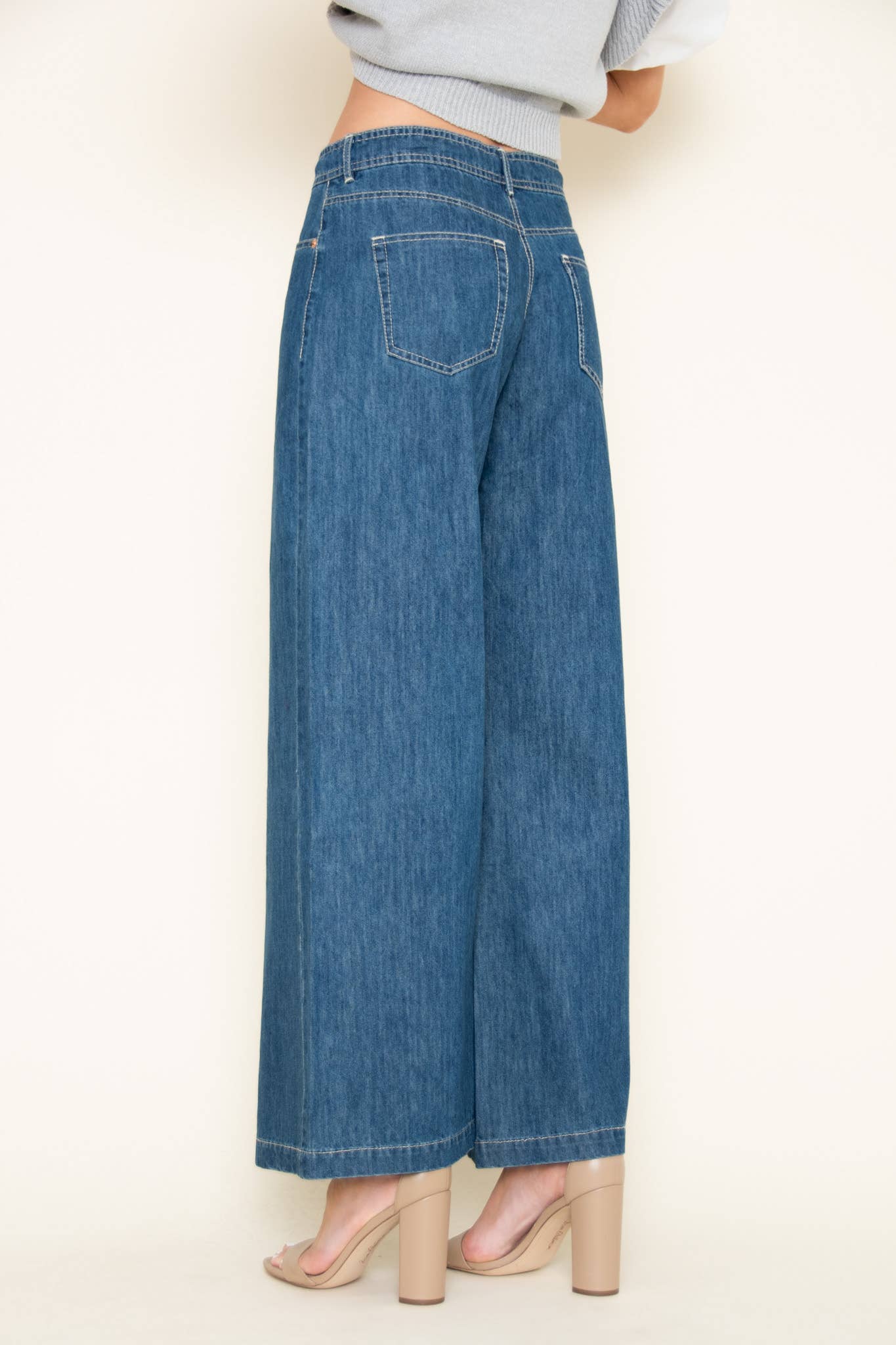Drawstring Waist Wide Leg Denim
