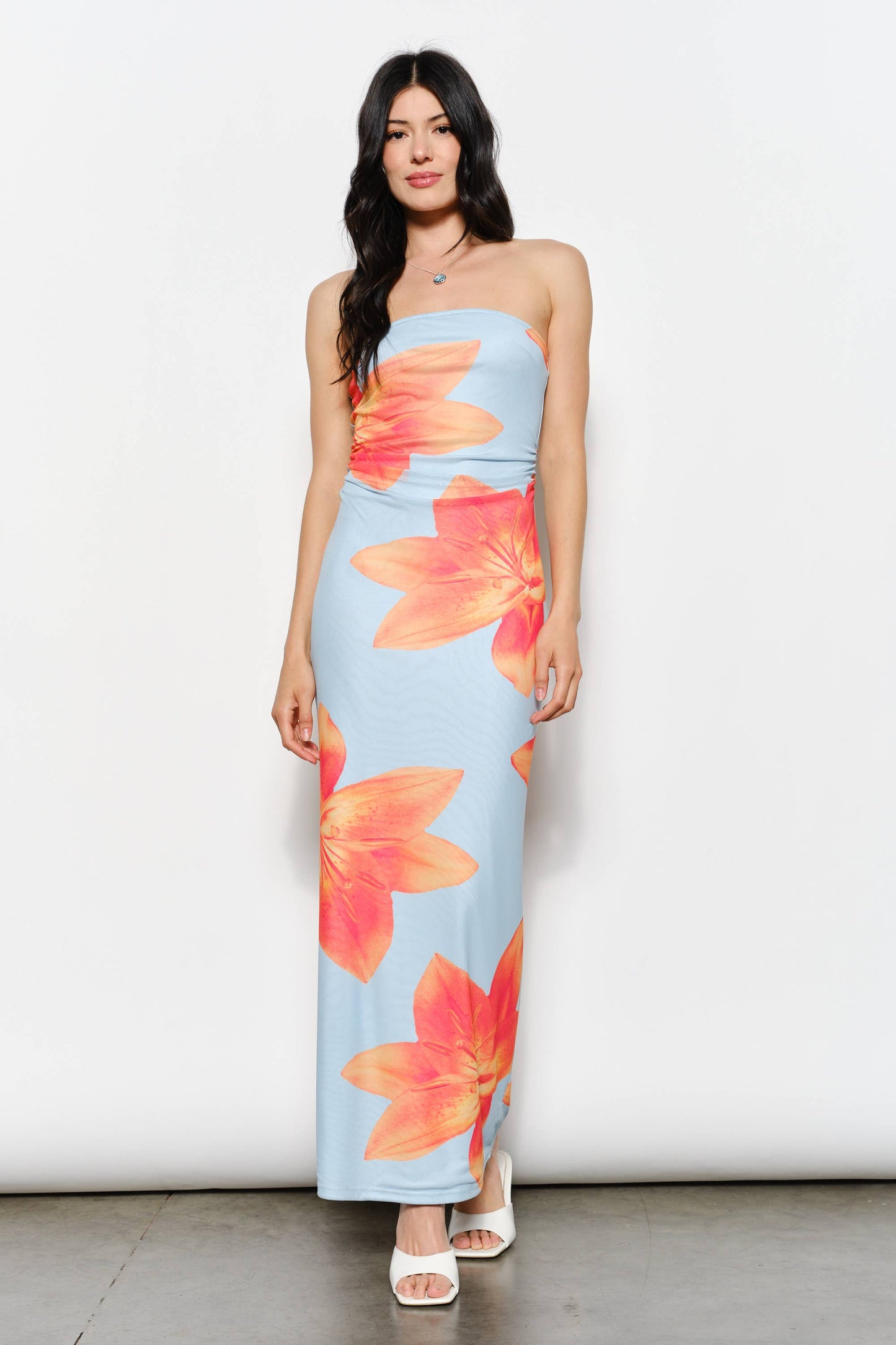 Oversized Floral Mesh Maxi Dress