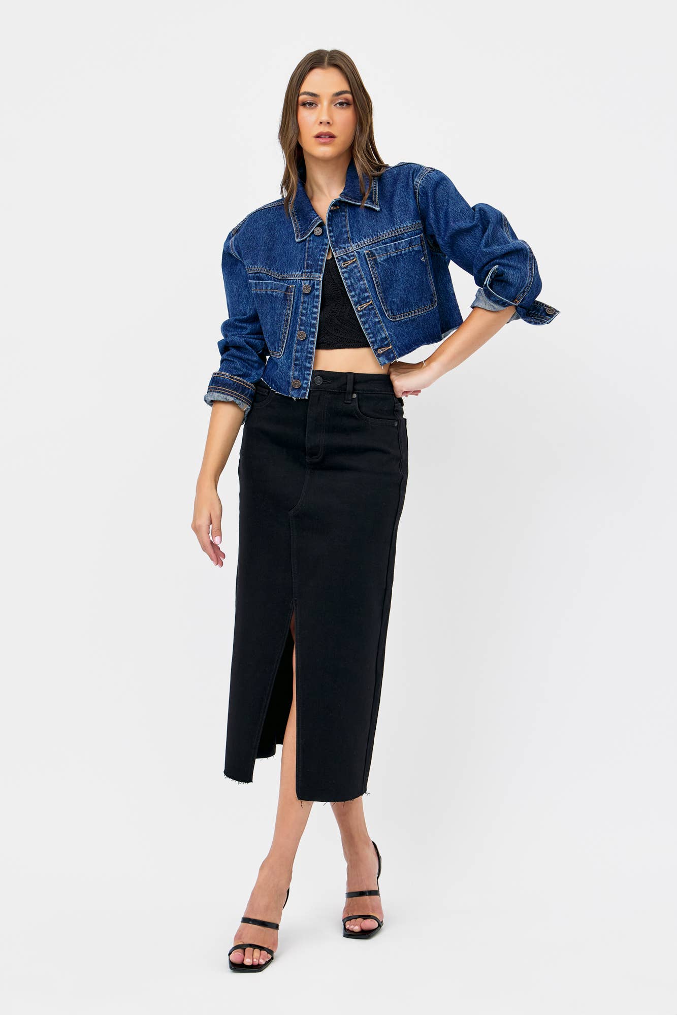 Dark Wash Cropped Denim Jacket