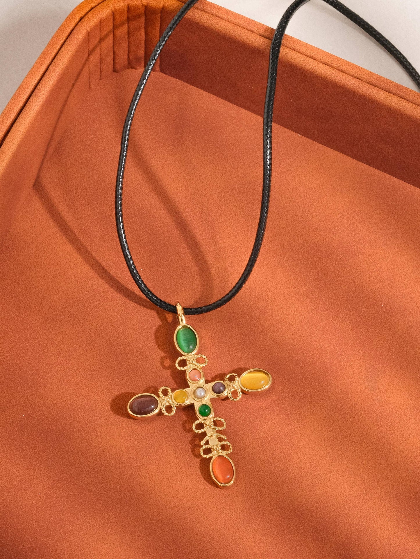 Multi Stone Cross Necklace