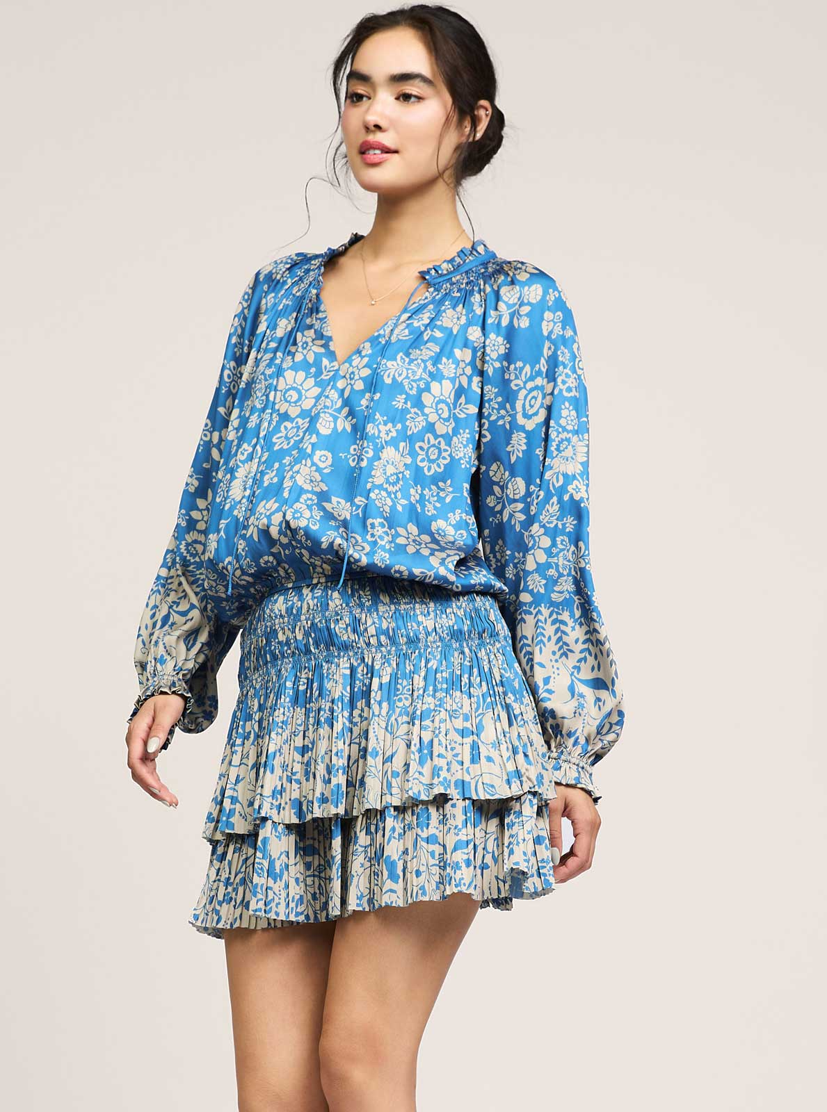 Floral Printed Pleated Mini Dress