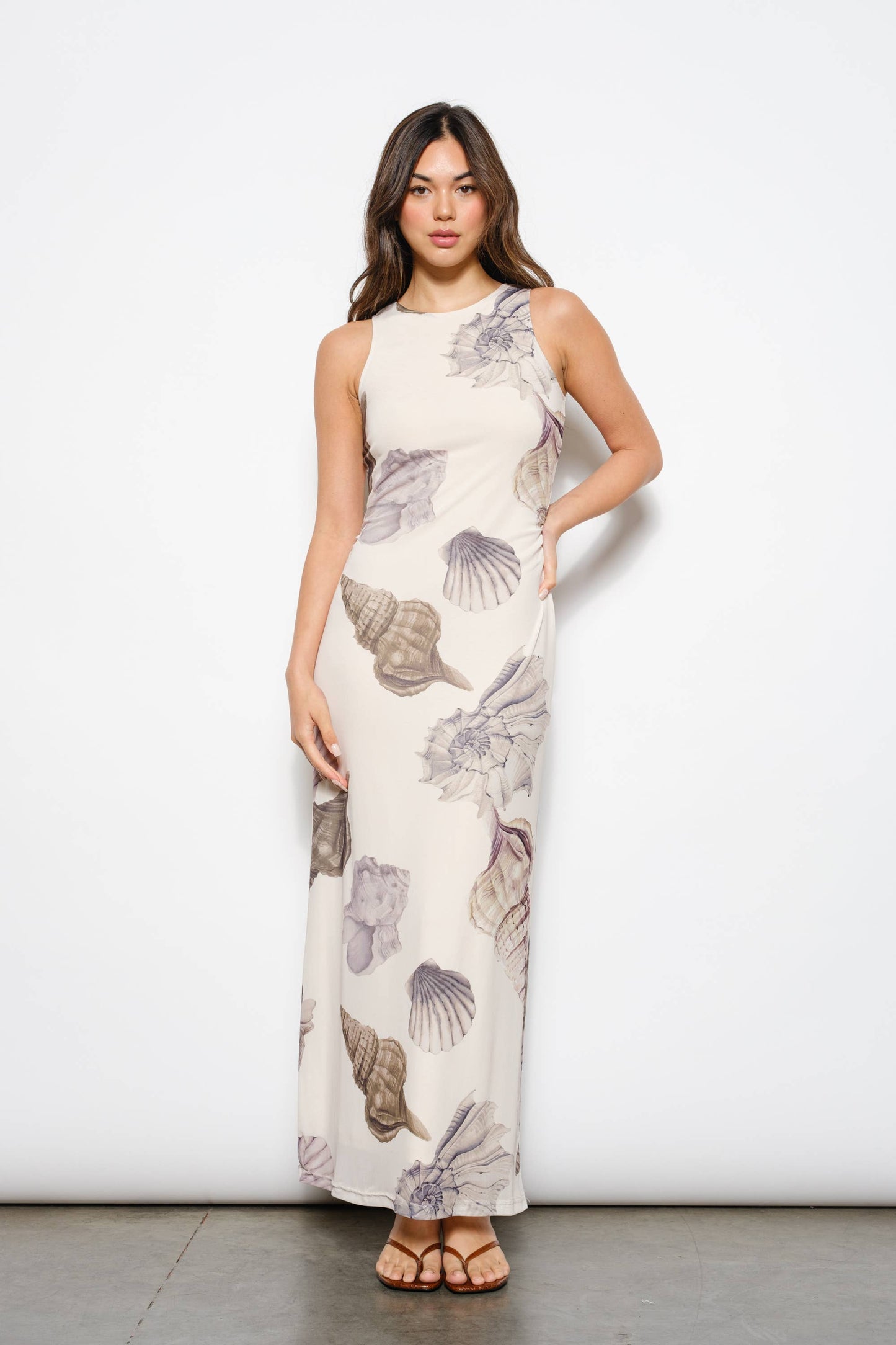 Shell Print Mesh Maxi Dress