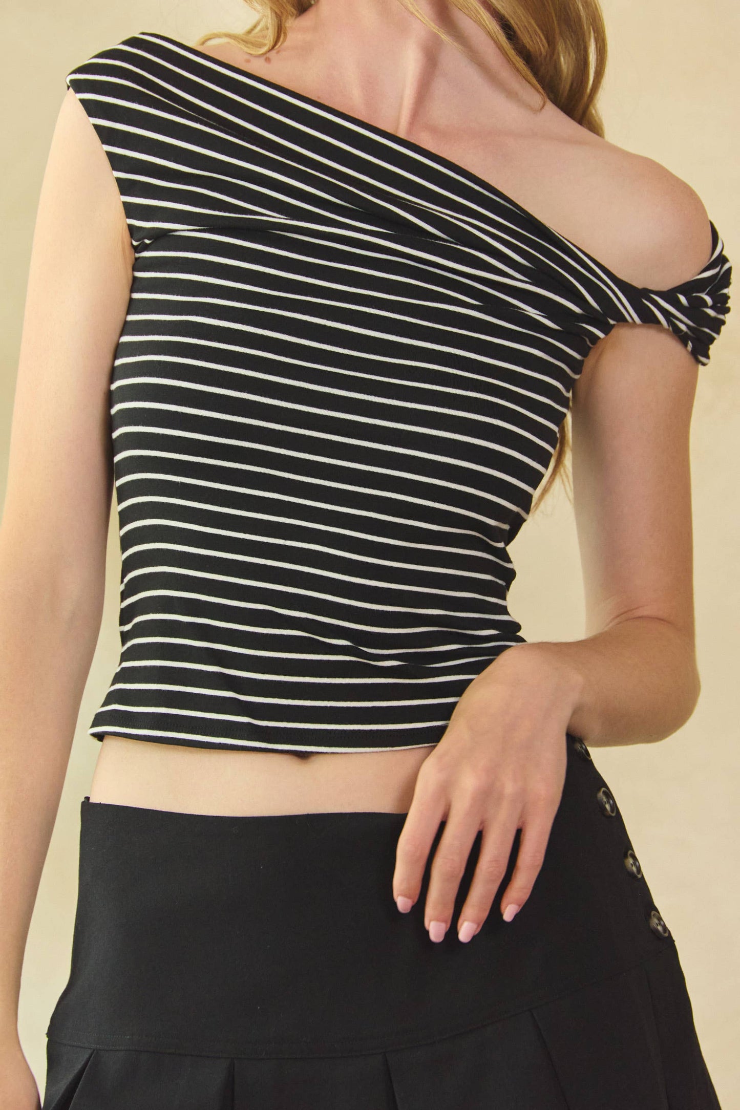 Striped One-Shoulder Knit Top