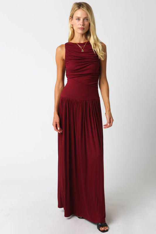 Burgundy Ruched Maxi Dress