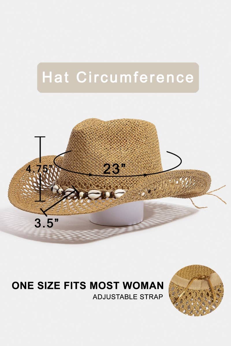 Puka Shell And Beads Straw Cowboy Hat