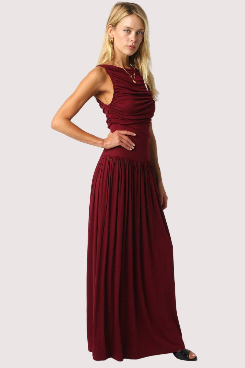 Burgundy Ruched Maxi Dress