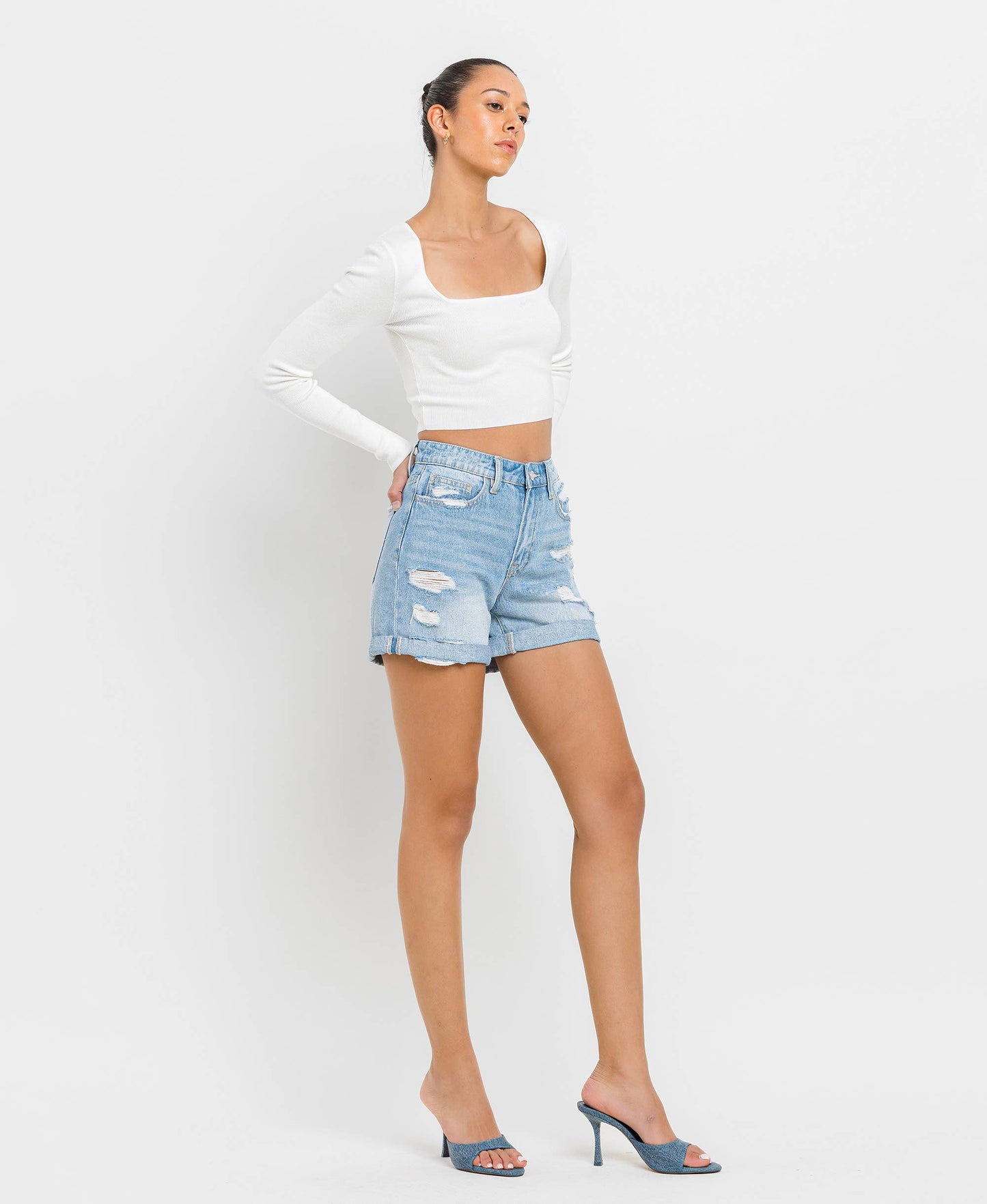 Mid Rise Cuffed Boyfriend Shorts