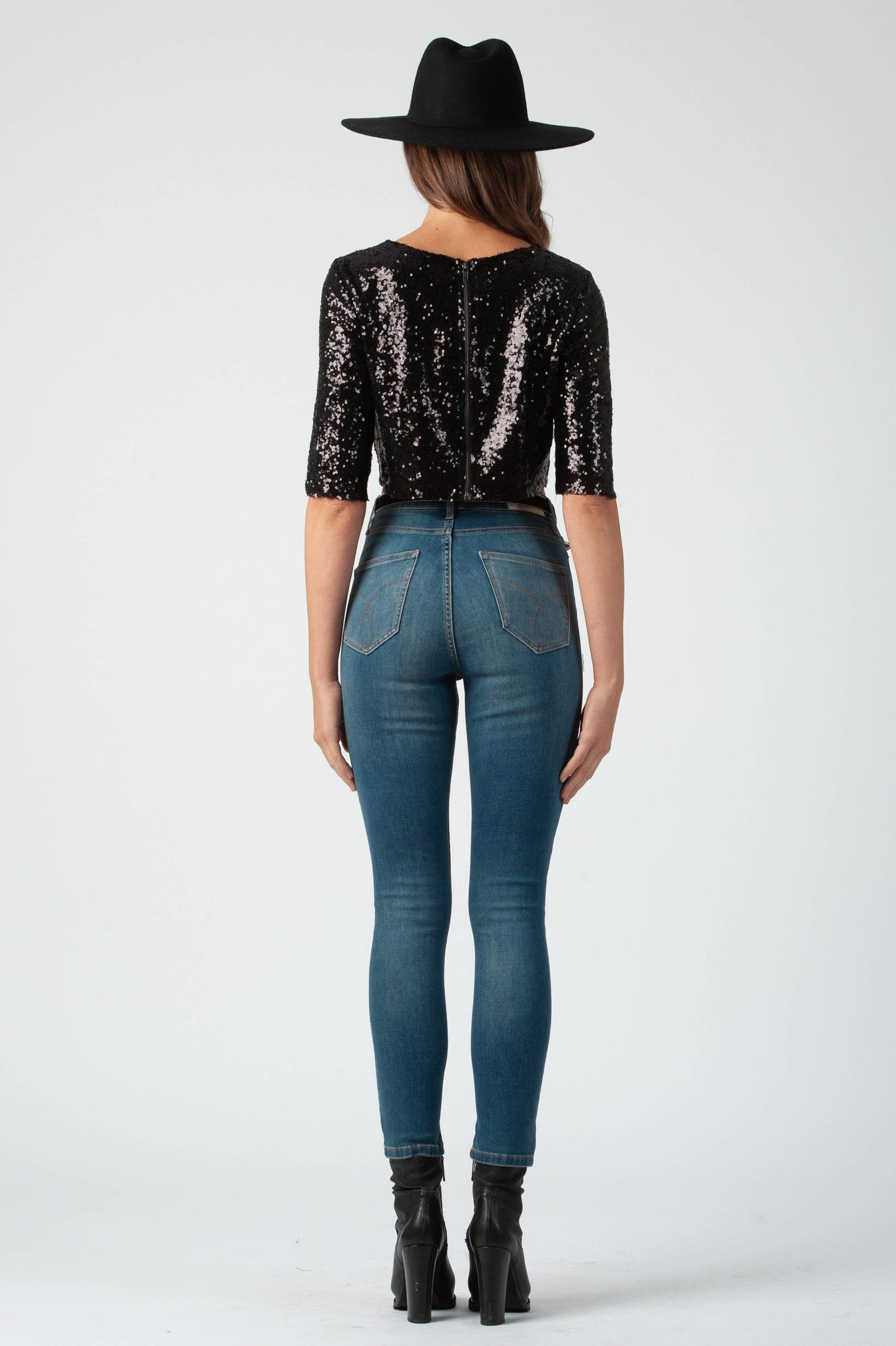 Sequin Short Sleeve Crop Top