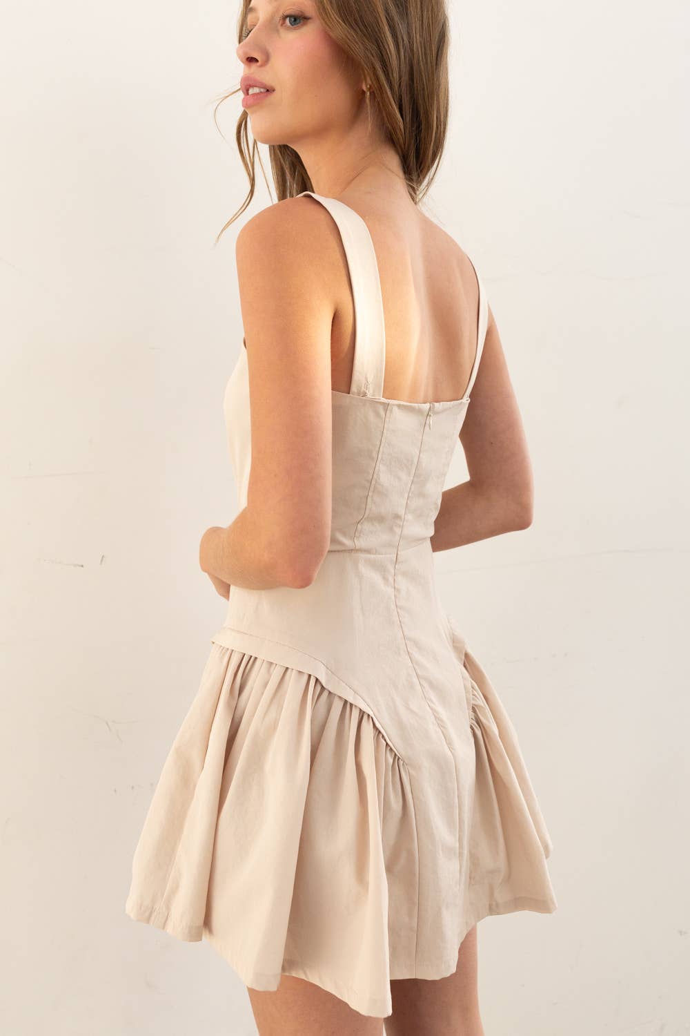 Button-Front Mini Dress with Flared Skirt