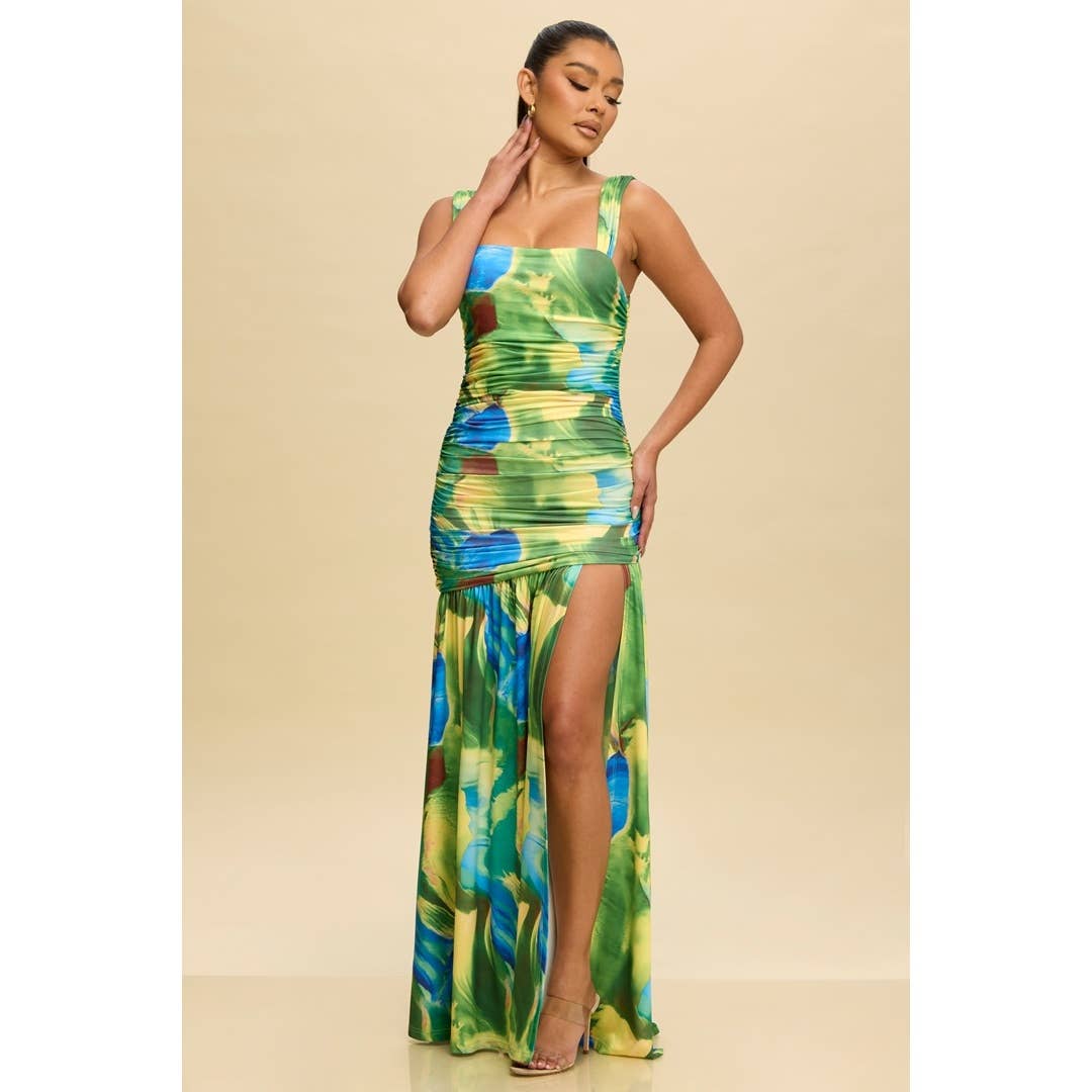 Tropic Jersey Ruched Maxi Dress