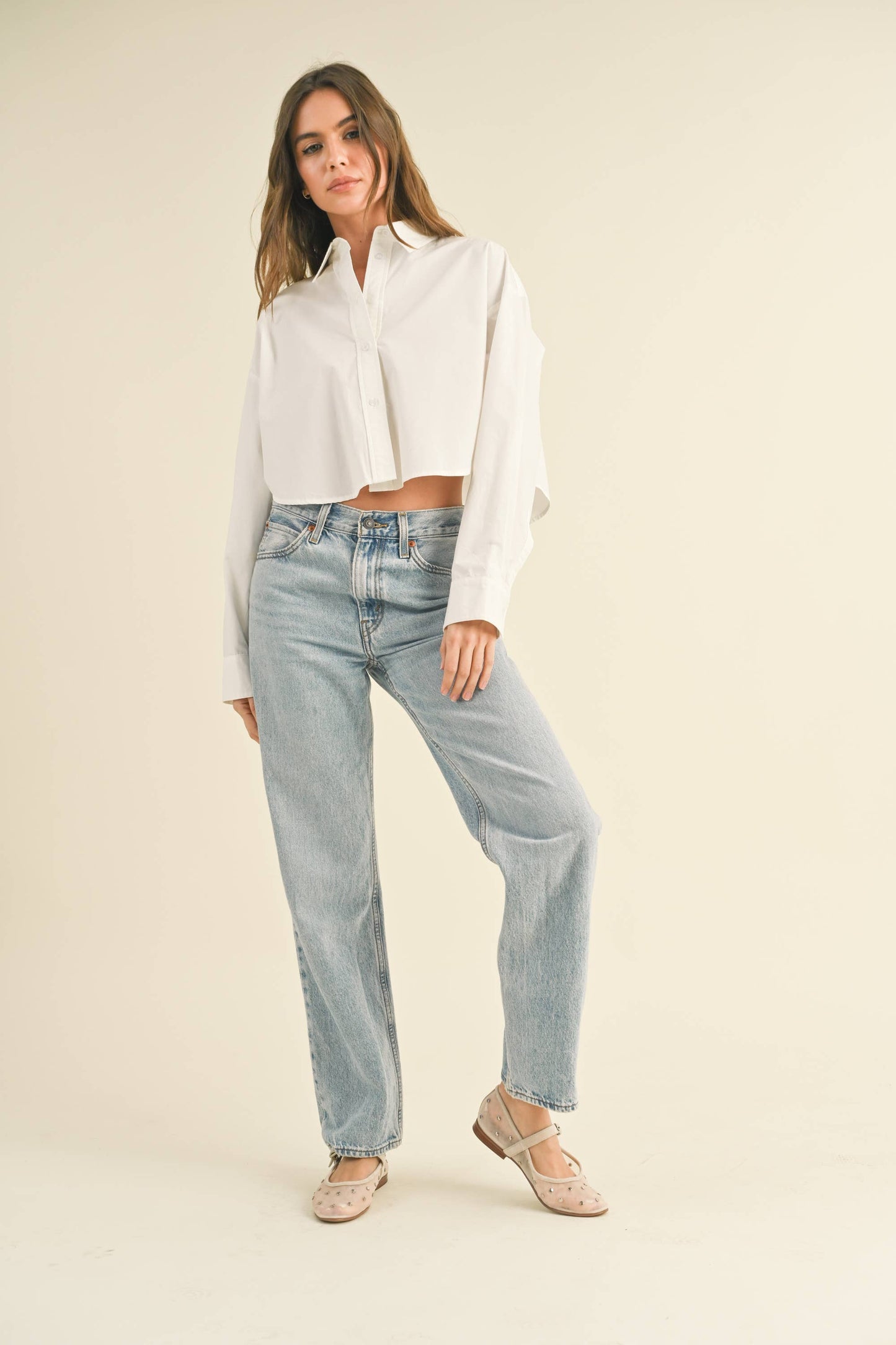 Cropped White Button Down Shirt