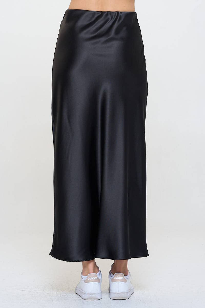 Black Silky Satin Maxi Skirt