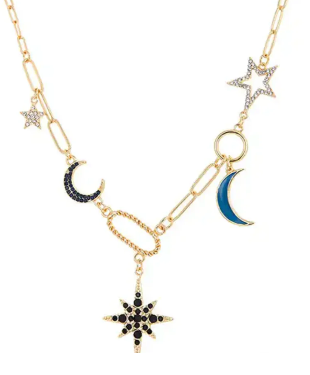 Celestial Moon and Stars Charm Necklace