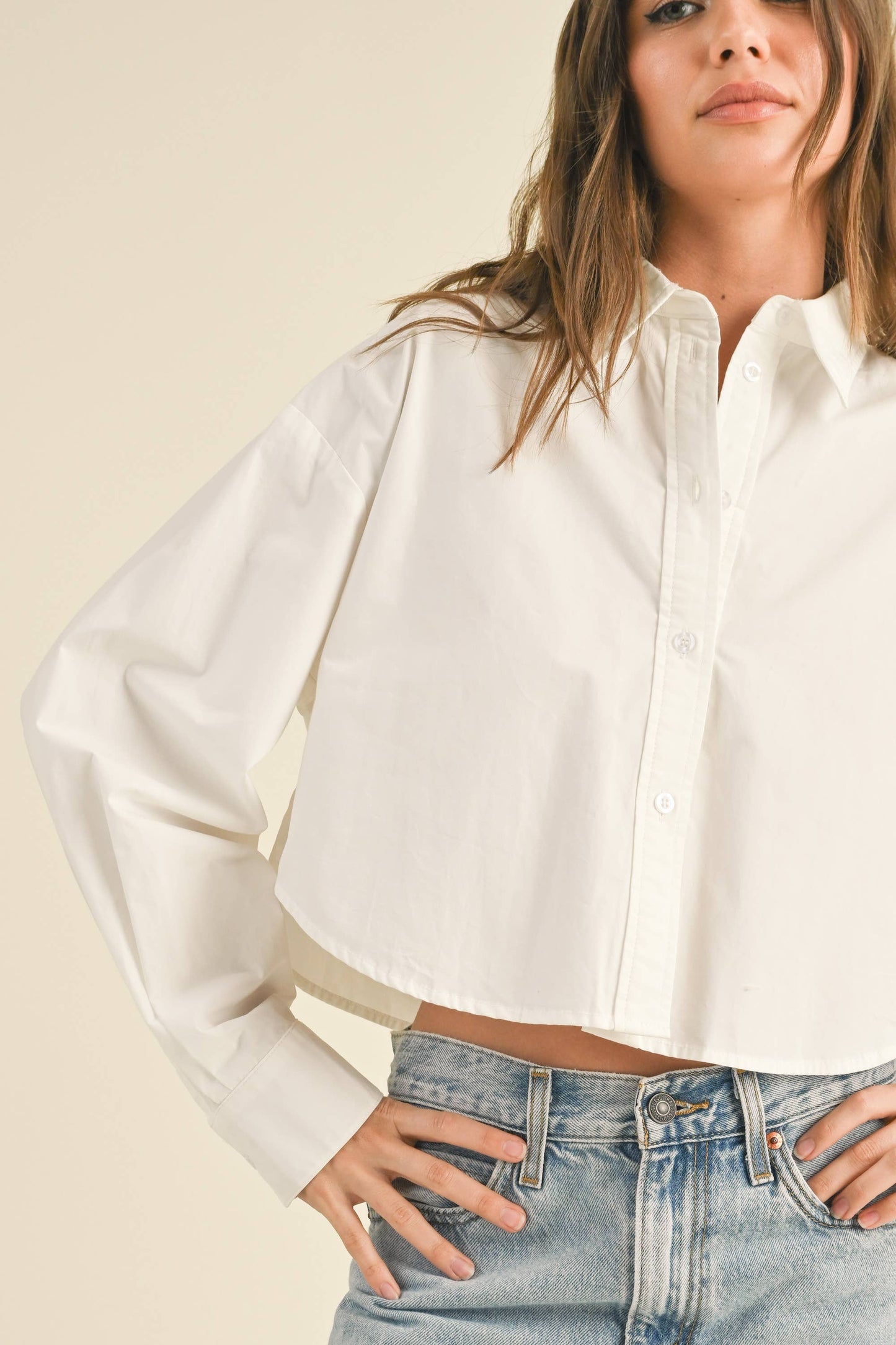 Cropped White Button Down Shirt
