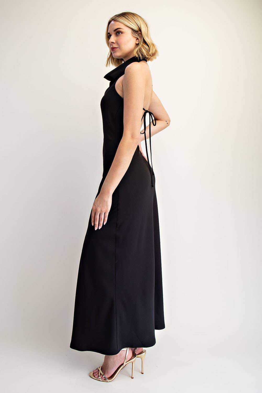 High Cowl Neck Open Back Maxi Dress