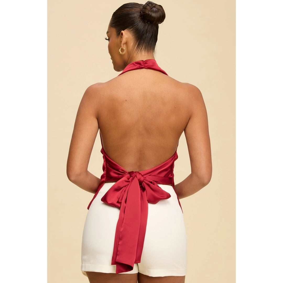 Cranberry Drape Satin Cowl Neck Top