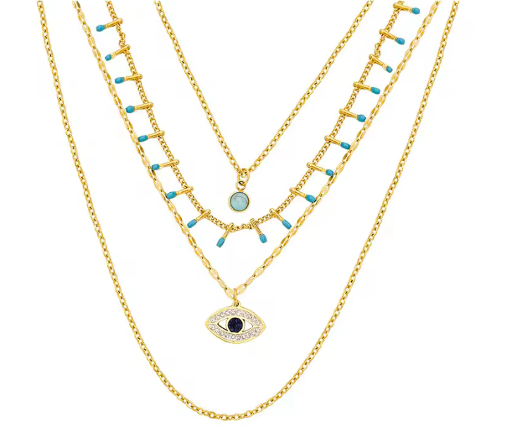 Evil Eye Turquoise Multi Strand Necklace
