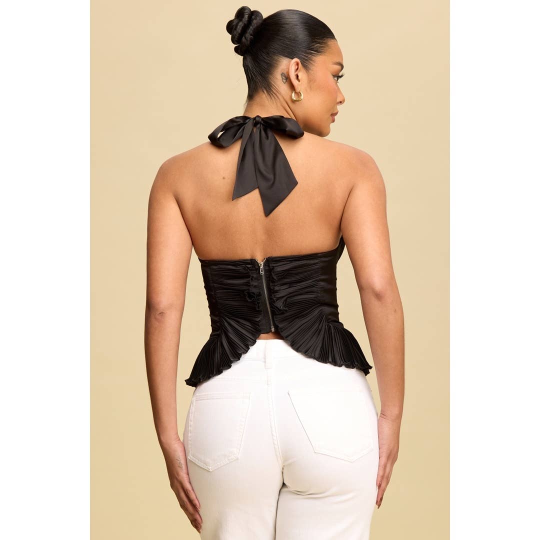 Black Pleated Halter Top