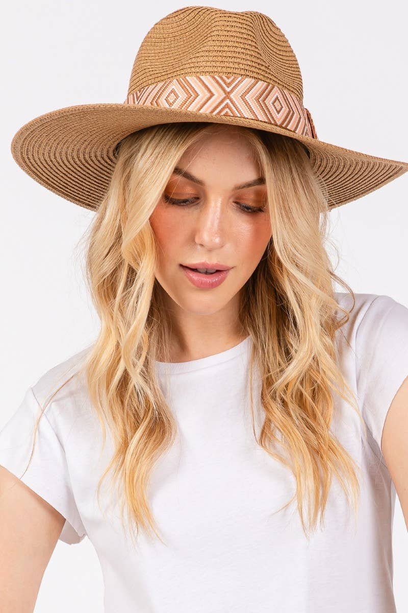 Tribal Pattern Strap Straw Hat