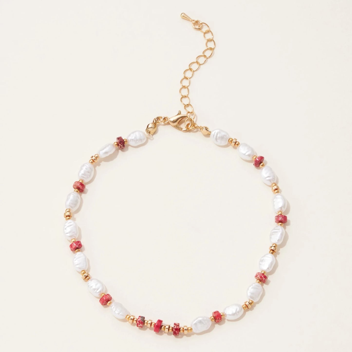 Pearl and Pipe Natural Stone Beaded Anklet