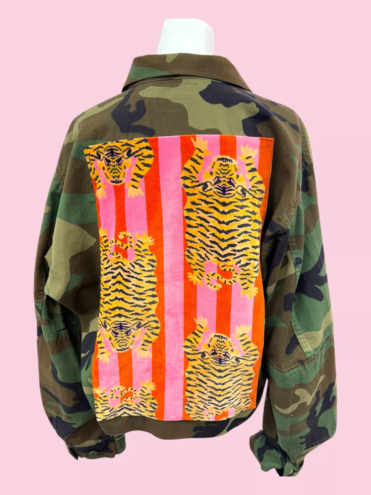 Recycled Camo Jacket with Leopard Patches