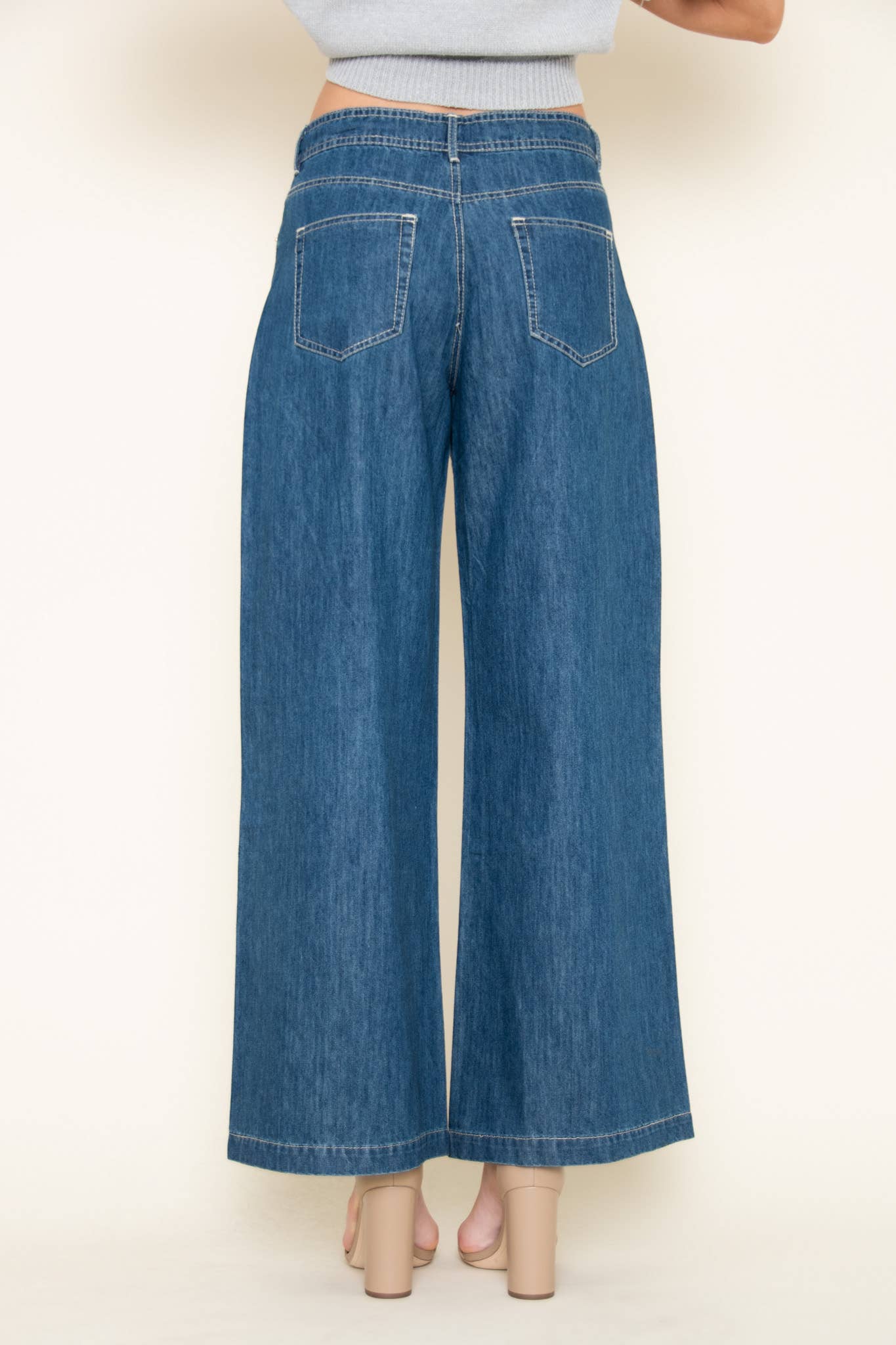 Drawstring Waist Wide Leg Denim