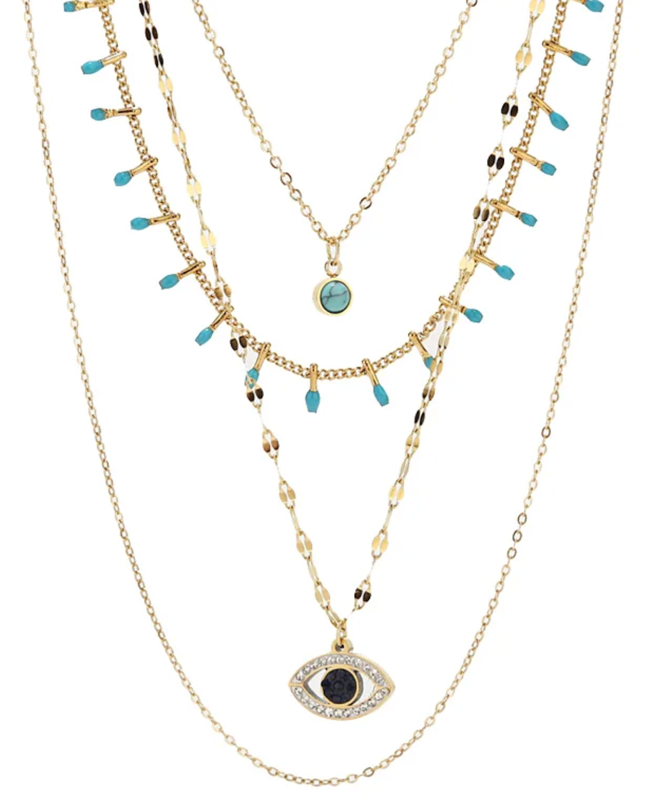 Evil Eye Turquoise Multi Strand Necklace